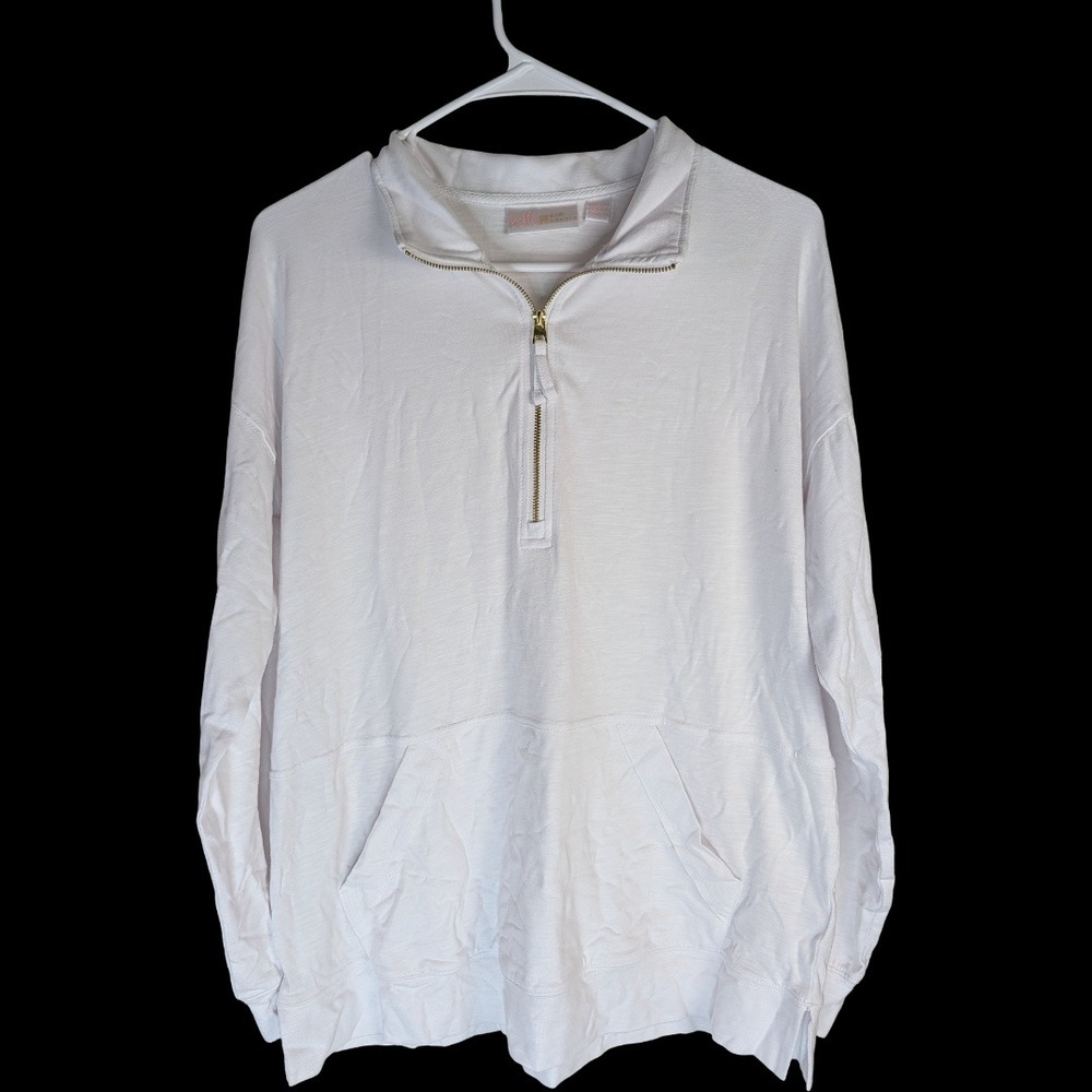 Belle Kim Gravel Half Zip Kanga Top Womens Size S White Long Sleeve Pullover